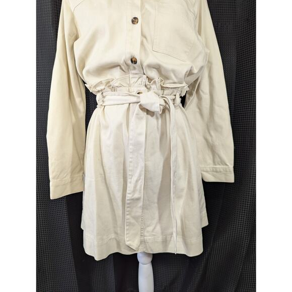 WHO WHAT WEAR! VANILLA CREAM DENIM TIE WAIST BELTED, RUFFLED DRESS, SHIFT! SZ L - Picture 4 of 8